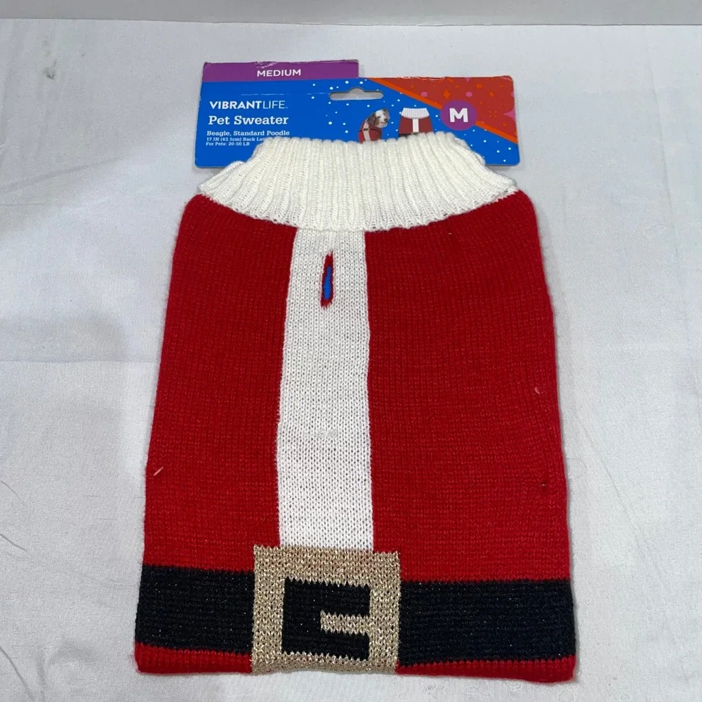 Vibrant Life Santa Claus Dog Pet Sweater Red White Holiday Christmas Medium